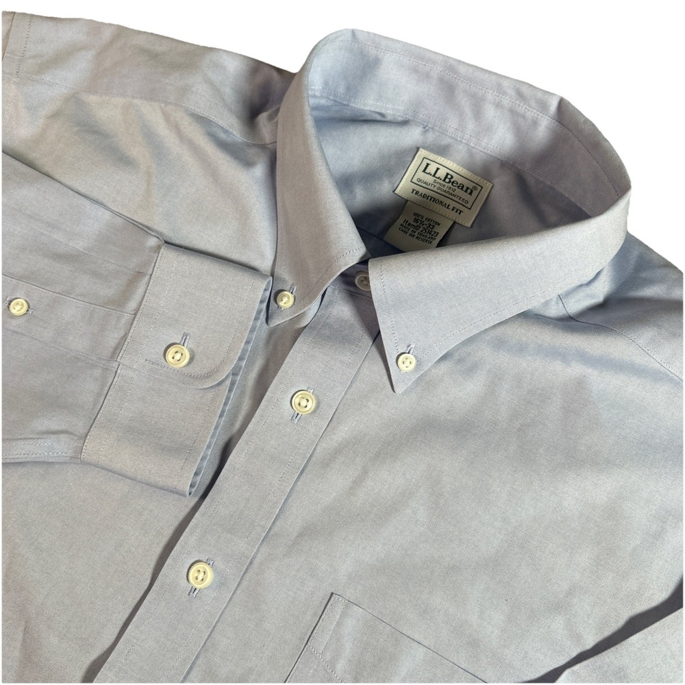 L.L. Bean Shirt Men's 16.5-33 Blue Wrinkle Free Pinpoint Oxford Cloth Shirt